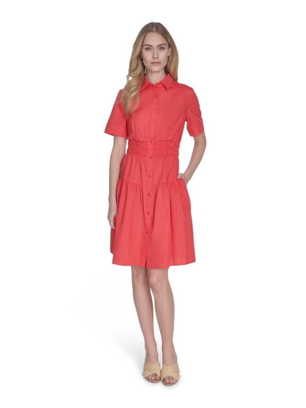 Vince Camuto Women Button front Cotton Short-Sleeve Shirtdress Red Size 10 $148